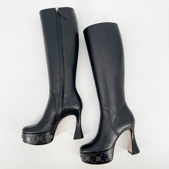 NWB Gucci Black Janaya Platform GG Studded Tall Knee High Boot size EU 38 - Picture 6 of 16